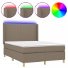 Pat cu arcuri, saltea si LED, gri taupe, 140x200 cm, textil