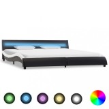 VidaXL Cadru pat cu LED, negru și alb, 180 x 200 cm, piele ecologică