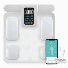 Cantar Inteligent, HexaHealth, Profesional, 28 indici corporali, Alb