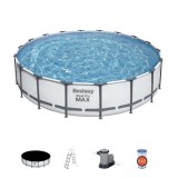 Piscina cadru metalic, diametru 549 cm, inaltime 122 cm, 23062l, filtru cu cartus, treapta siguranta, Bestway