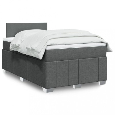 vidaXL Pat box spring cu saltea, gri &amp;icirc;nchis, 120x200 cm, textil 3287029 foto