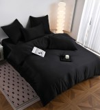 Cumpara ieftin Lenjerie De Pat Tip Matase Nexora Tm014, Bumbac, Poliester, 4 Piese, Fara Elastic, Negru