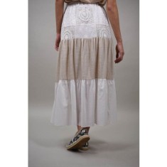 FUSTA LUNGA IN BLOCURI COMBINATA EMBELLISH Alb TALIE UNICA