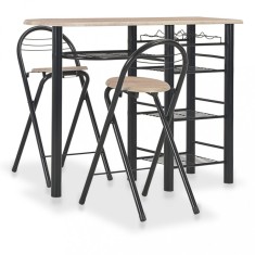 Set mobilier de bar, cu rafturi, 3 piese, lemn și oțel foto