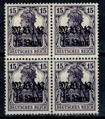 1917 - Ocupatia germana, supratipar, Mi.No.5a bloc de 4 nestampilat foto