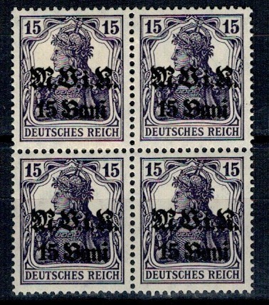 1917 - Ocupatia germana, supratipar, Mi.No.5a bloc de 4 nestampilat