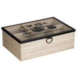 Cutie din Lemn cu 6 Compartimente si Geam pentru Plicuri de Ceai, 24x16x8cm, Bej, CMCLASS