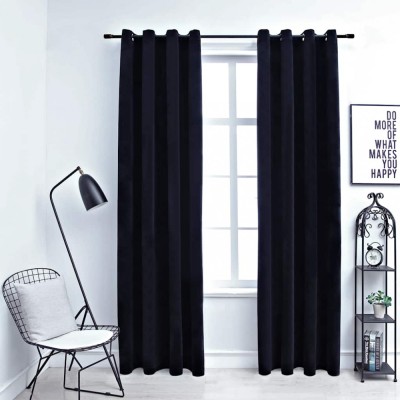 vidaXL Draperii opace cu inele, 2 buc., negru, 140 x 225 cm, catifea foto