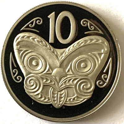 NOUA ZEELANDA 10 CENTS 1978 PROOF,( MASCA-Māori koruru.),KM#41.1 foto