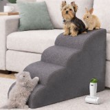Scara pentru animale de companie, caini sau pisici, Linomag&reg;, 4 trepte cu &icirc;nclinare lină, rola pentru curatat, antiderapanta, husa detasabila, spuma d