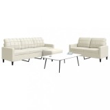 VidaXL Set de canapele cu perne, 3 piese, crem, catifea
