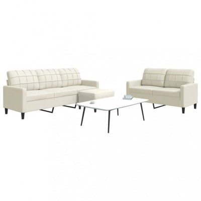 vidaXL Set de canapele cu perne, 3 piese, crem, catifea 3278409 foto
