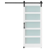 HOMCOM Ușă Glisantă 91.4x213.4cm cu Kit, Panouri din Sticlă, Aspect Lemn Alb | Aosom Romania