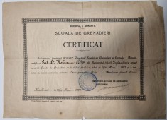 Corpul I Armata Scoala de Grenadieri Certificat WWI 1917 foto