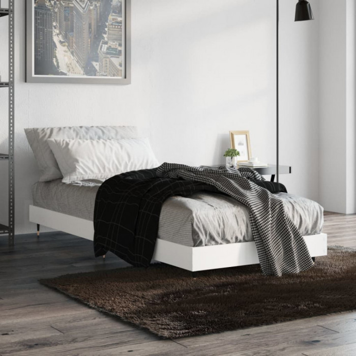 vidaXL Cadru de pat, alb, 75x190 cm, lemn prelucrat 832205