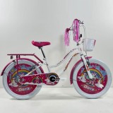 Bicicleta pentru copii 8-12 ani Belderia Dora, roti 20 inch, cu roti ajutatoare si frane V-Brake, alb, cu cosulet si portbagaj