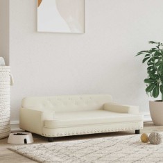 vidaXL Pat de c&acirc;ini, crem, 90x53x30 cm, piele ecologică