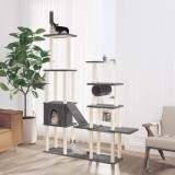 VidaXL Ansamblu de pisici, st&acirc;lpi din funie sisal, gri &icirc;nchis, 279 cm