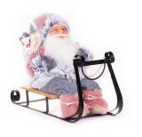 Decoratiune de Craciun Mos Craciun pe sanie, roz-gri, 46 cm