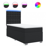Cumpara ieftin Pat box spring cu saltea, negru, 90x190 cm, piele ecologica
