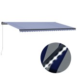 vidaXL Copertină retractabilă manual cu LED, albastru/alb, 600x300 cm