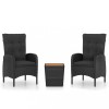 Set mobilier gradina, 3 piese, negru, poliratan si lemn acacia