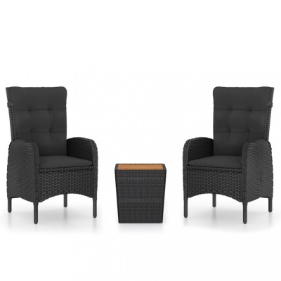 Set mobilier gradina, 3 piese, negru, poliratan si lemn acacia foto