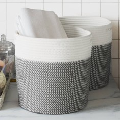 vidaXL Coșuri de depozitare 2 buc. gri și alb &Oslash;28x28 cm bumbac 358458