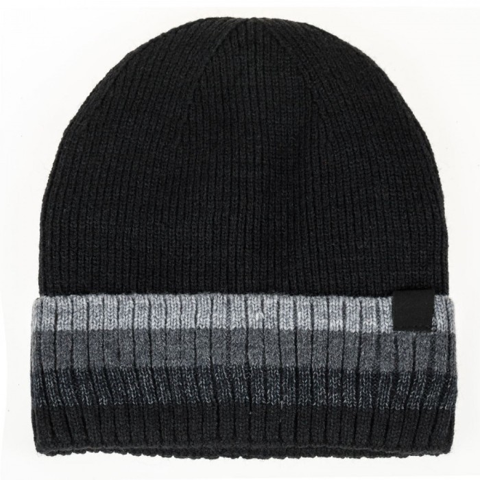 Căciulă Tricotată, Fleece, Dungi Gri, Negru, Bărbați