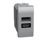 Priza USB tip A+C PD 1M 20W Living Light Bticino aluminiu NT4192AC