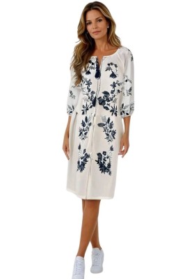 Rochie traditionala dama R25 alb/albastru , marimea M foto