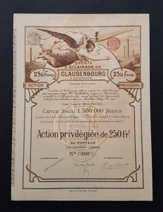 Actiune 1896 Cluj / Societatea de iluminat public / titlu / actiuni