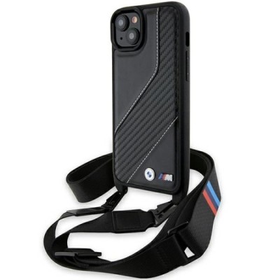 Husa pentru iPhone 15 - BMW Leather M Edition Carbon Stripe &amp;amp; Strap (BMHCP15S23PSCCK) - Black foto