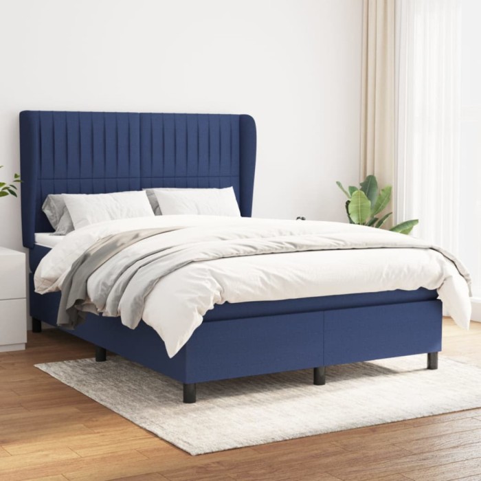 vidaXL Pat box spring cu saltea, albastru, 140x200 cm, textil 3128123