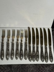 SET TACAMURI - 6 FURCULITE + 6 CUTITE - ARGINT 800 - Vintage - Doar 3.5lei/gr.