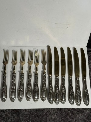 SET TACAMURI - 6 FURCULITE + 6 CUTITE - ARGINT 800 - Vintage - Doar 3.5lei/gr. foto