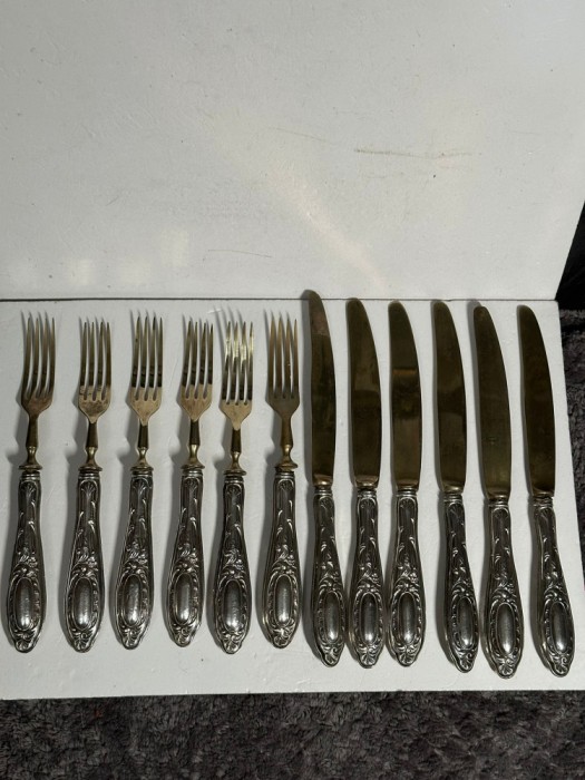 SET TACAMURI - 6 FURCULITE + 6 CUTITE - ARGINT 800 - Vintage - Doar 3.5lei/gr.