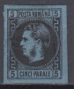 ROMANIA1866/1867 LP 19 REGELE CAROL I CU FAVORITI 5 PARALE NEGRU/HARTIE ALBASTRA HARTIE GROASA GUMA ORIGINALA SARNIERA, Nestampilat