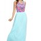 U704-4855 Rochie lunga, stil maxi, fara maneci, cu imprimeu aztec in partea superioara