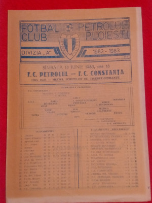 Program meci fotbal PETROLUL PLOIESTI - FC CONSTANTA (18.06.1983) foto