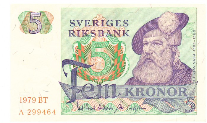 Suedia 5 Kronor 1979 P-51 Seria 299464