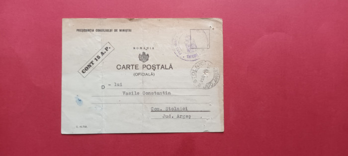 Arges Stolnici Carte postala Consiliul de Ministri 1946