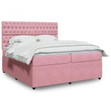 VidaXL Pat box spring cu saltea, roz, 200x200 cm, catifea