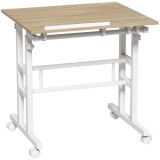 HOMCOM Birou reglabil șezut/&icirc;n picioare 70 x 60 cm pe roți cu blat &icirc;nclinabil, cadru metalic, maro | Aosom Romania