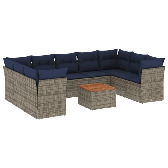 Set canapele de gradina cu perne, 10 piese, gri, poliratan