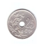 Moneda Belgia 25 centimes 1913, scris in olandeza, stare buna, curata, Europa, Cupru-Nichel