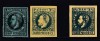 ROMANIA 1870 DOMNITORUL CAROL I PRIMA EMISIUNE DE BENZI PENTRU ZIARE VALOAREA+A II-a EMISIUNE VAL. NEGRU PE HARTIE VERDE/ALBASTRUIE POINCON L.PASCANU, Nestampilat