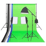 vidaXL Kit de iluminat pentru studio foto cu fundaluri și reflector