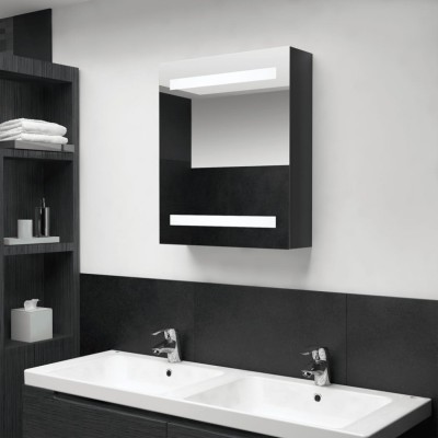 vidaXL Dulap de baie cu oglindă și LED, negru strălucitor, 50x14x60 cm foto