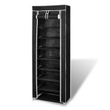 Dulap Pantofi Textil vidaXL Negru, 8 Niveluri, 57x29x162cm, Husa Protectie Praf, Organizator Pantofi